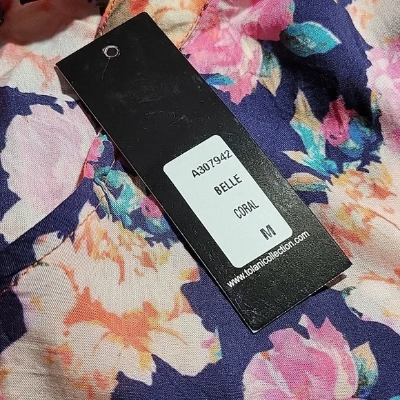 Tolani Collection NWOT wing sleeve coral, pink, blue, teal tropical flower top - Picture 7 of 8